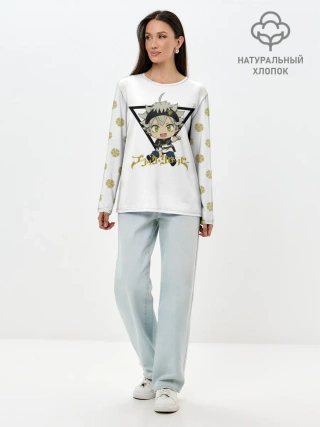Лонгслив женский. Хлопок / Маленький Аста Черный Клевер