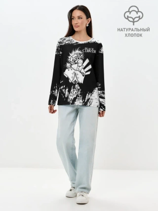 Лонгслив женский. Хлопок / Черный Аста Чёрный клевер