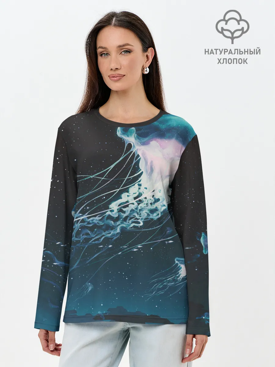 Лонгслив женский. Хлопок / Рисунок медуза