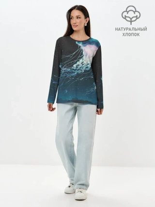 Лонгслив женский. Хлопок / Рисунок медуза