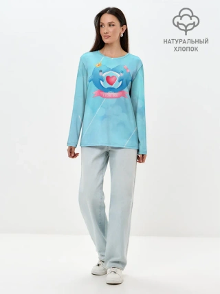 Лонгслив женский. Хлопок / Два дельфина. I love you