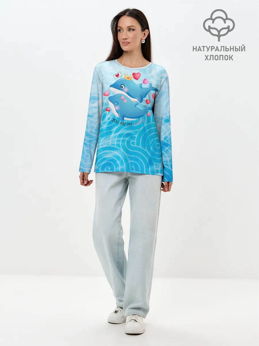 Лонгслив женский. Хлопок / Два дельфина
