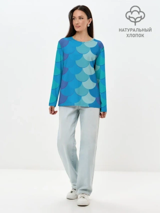 Лонгслив женский. Хлопок / Синяя чешуя рыбы