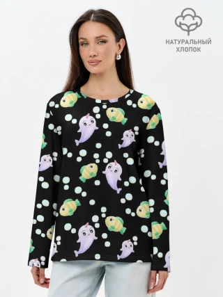 Лонгслив женский. Хлопок / Морские жители