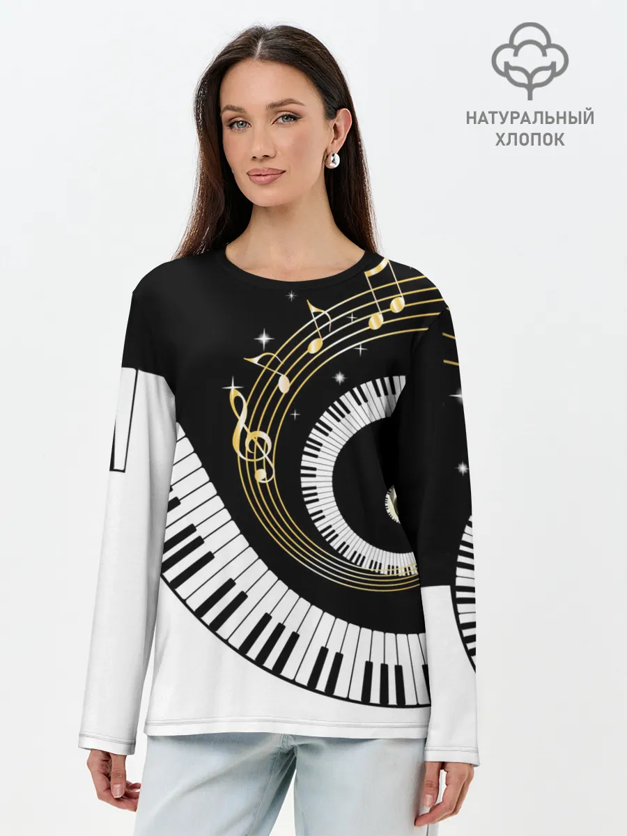 Лонгслив женский. Хлопок / МУЗЫКАЛЬНЫЙ УЗОР