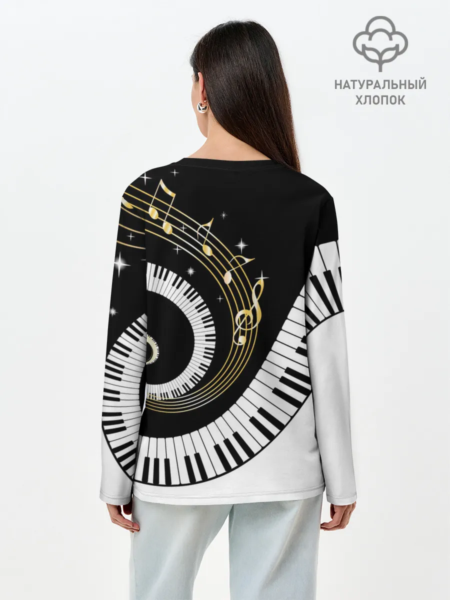 Лонгслив женский. Хлопок / МУЗЫКАЛЬНЫЙ УЗОР