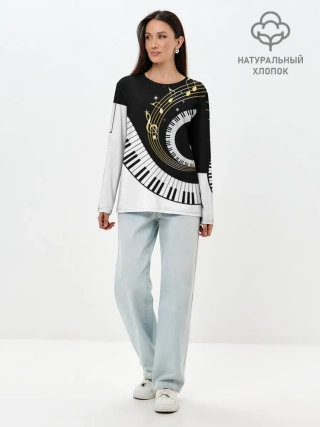 Лонгслив женский. Хлопок / МУЗЫКАЛЬНЫЙ УЗОР