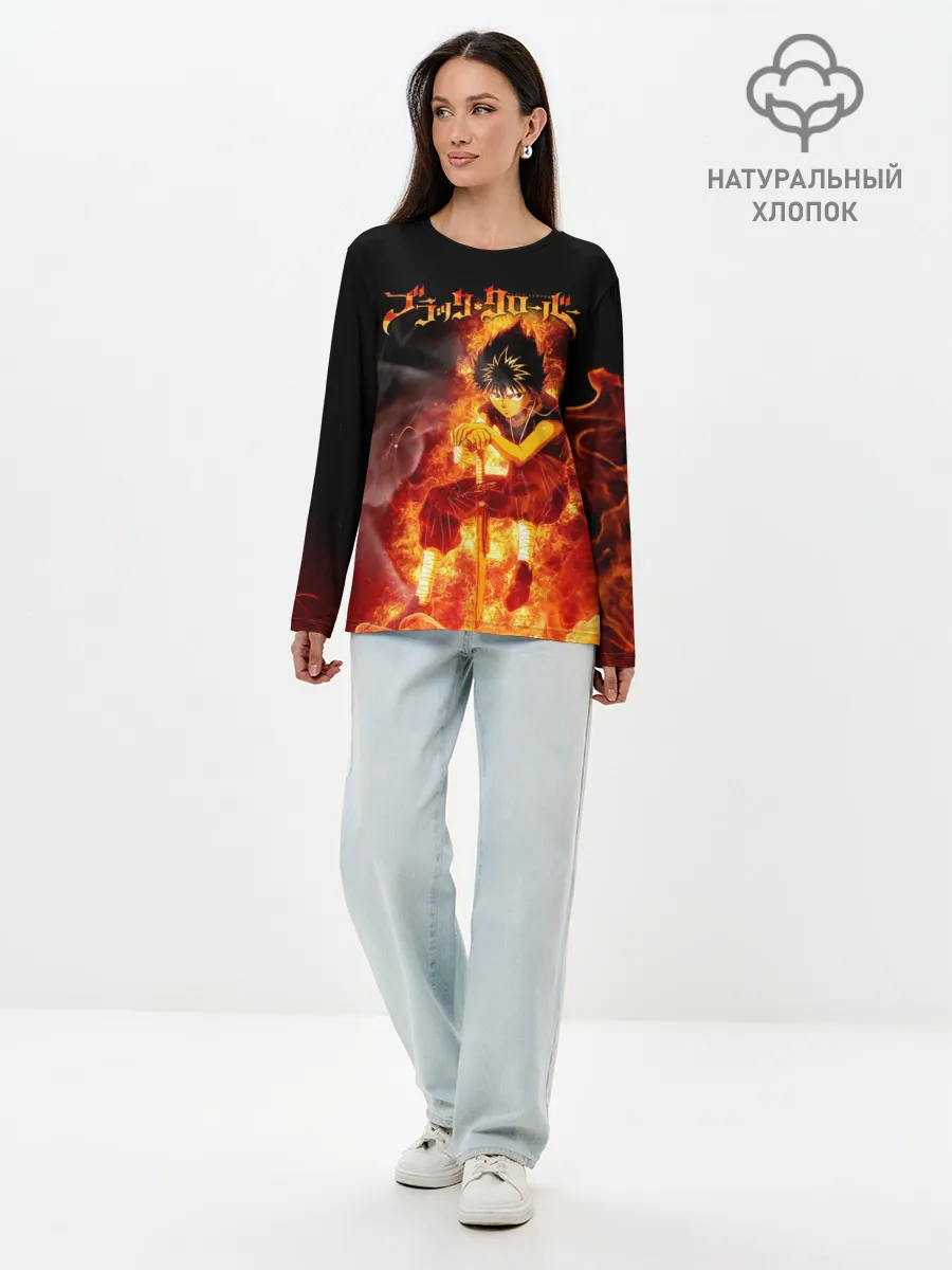 Лонгслив женский. Хлопок / Юно в огне | Чёрный клевер