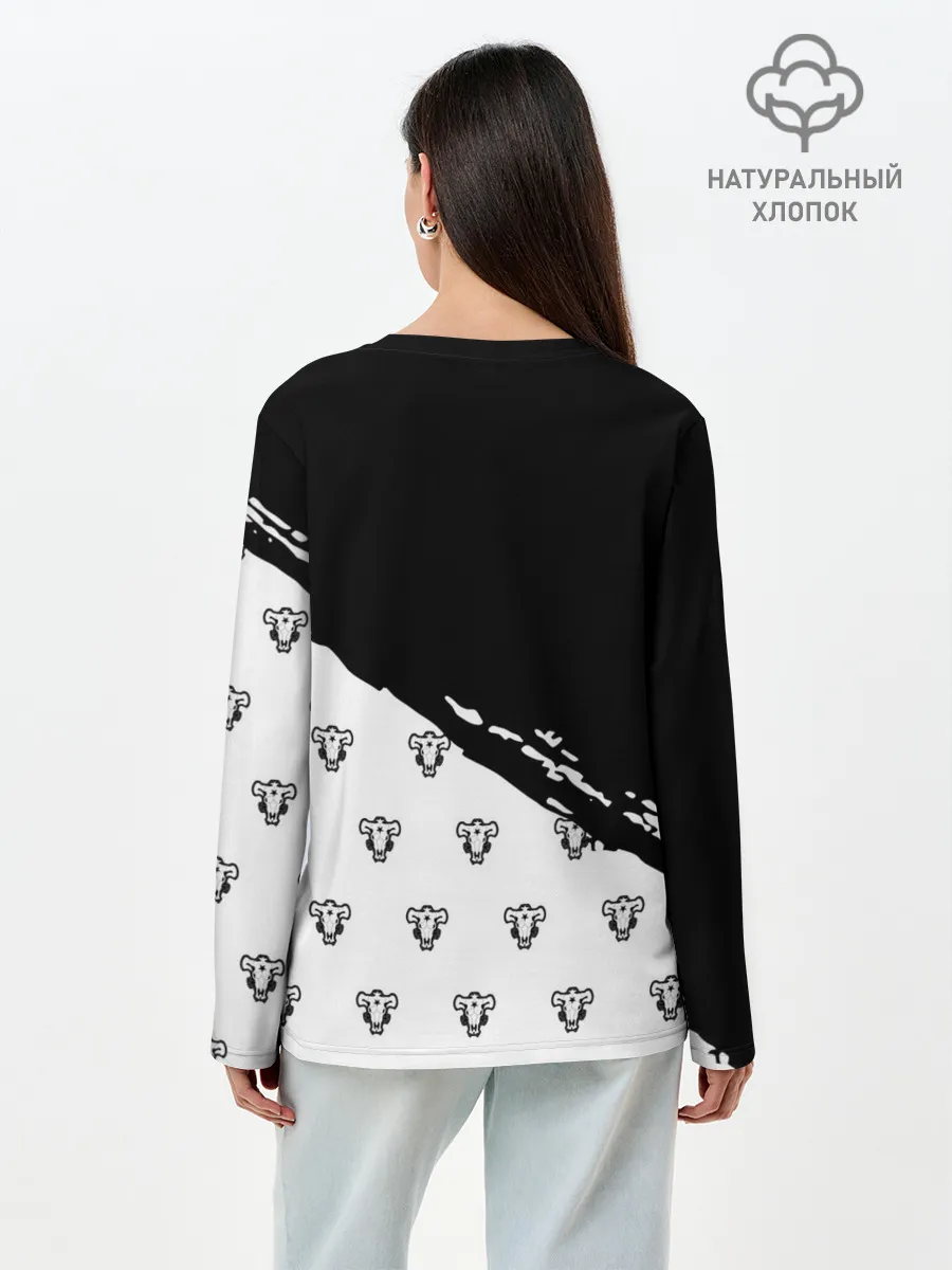 Лонгслив женский. Хлопок / Черные быки | Чёрный клевер