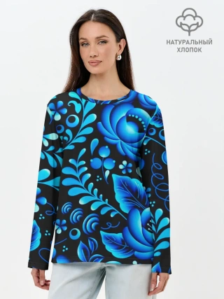 Лонгслив женский. Хлопок / Гжель