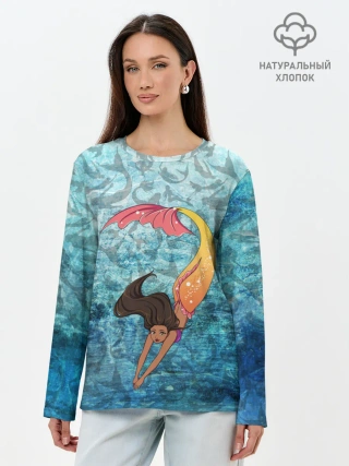 Лонгслив женский. Хлопок / Русалка | Подводный мир