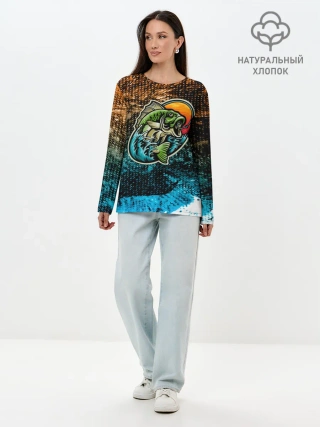 Лонгслив женский. Хлопок / Рыба на крючке