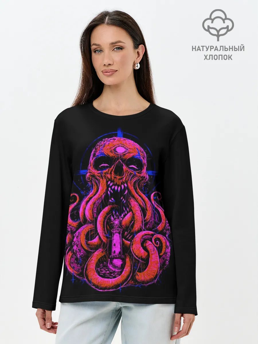Лонгслив женский. Хлопок / Череп Осьминог | Octopus Skull