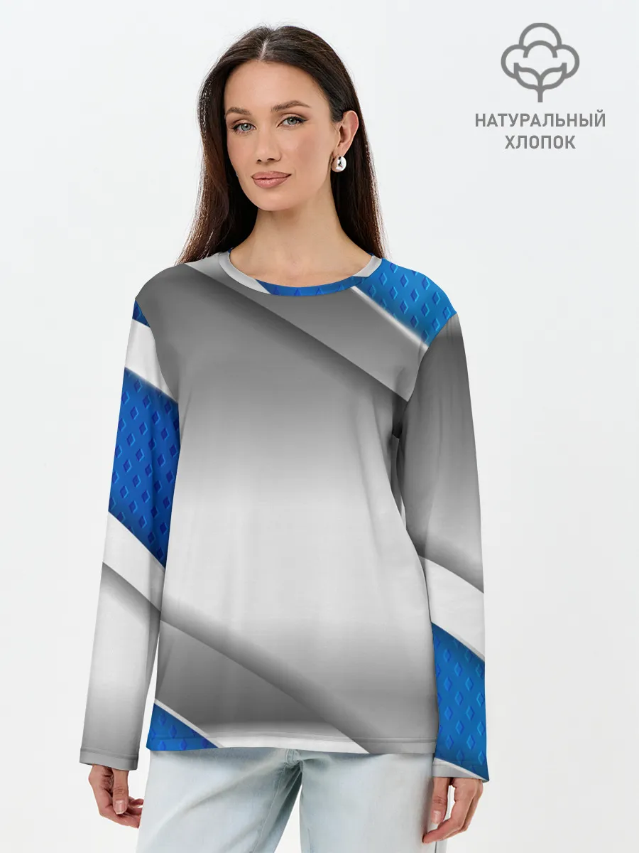 Лонгслив женский. Хлопок / 3D СЕРЕБРО BLUE LINES