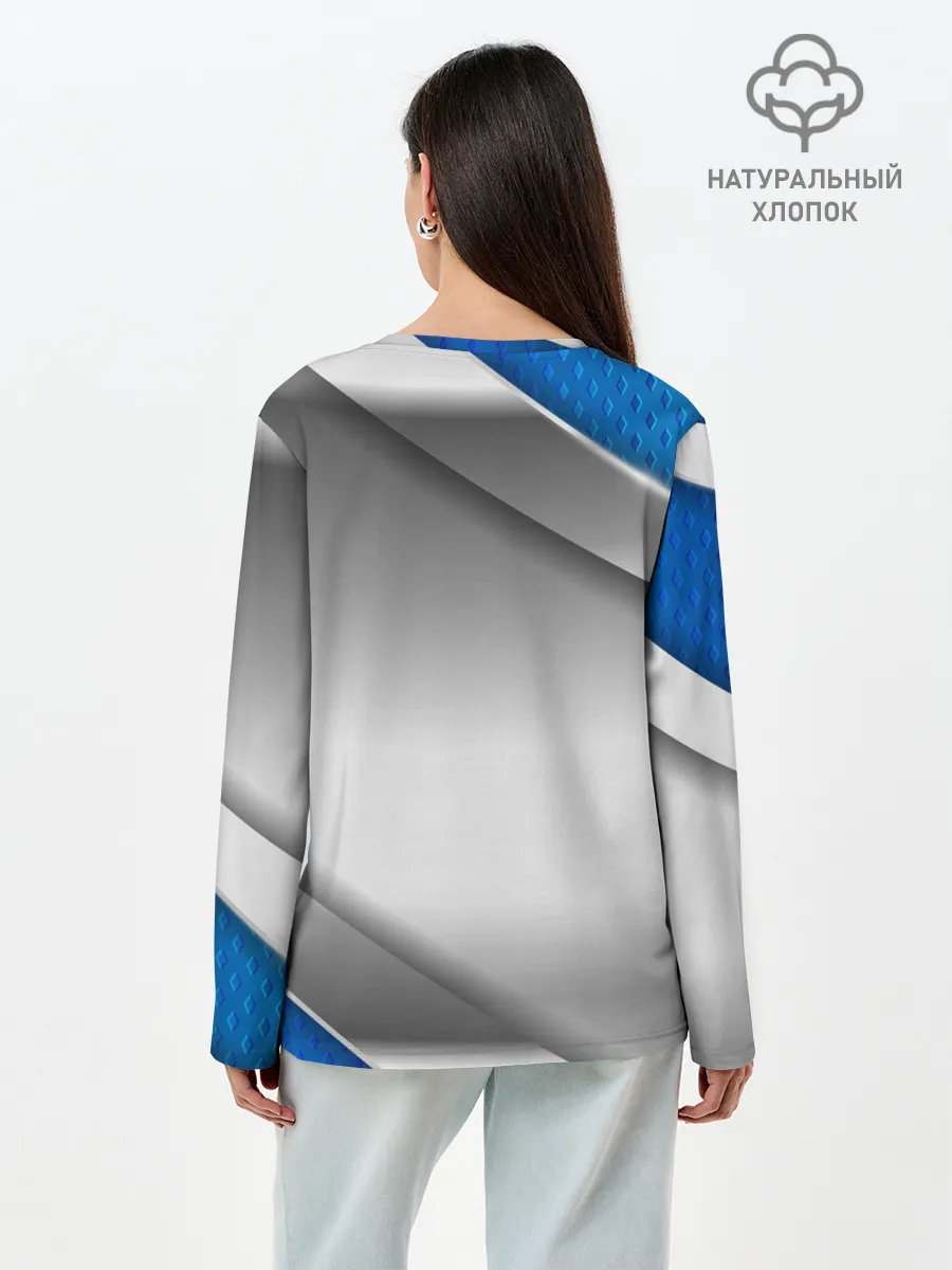 Лонгслив женский. Хлопок / 3D СЕРЕБРО BLUE LINES