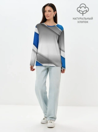 Лонгслив женский. Хлопок / 3D СЕРЕБРО BLUE LINES
