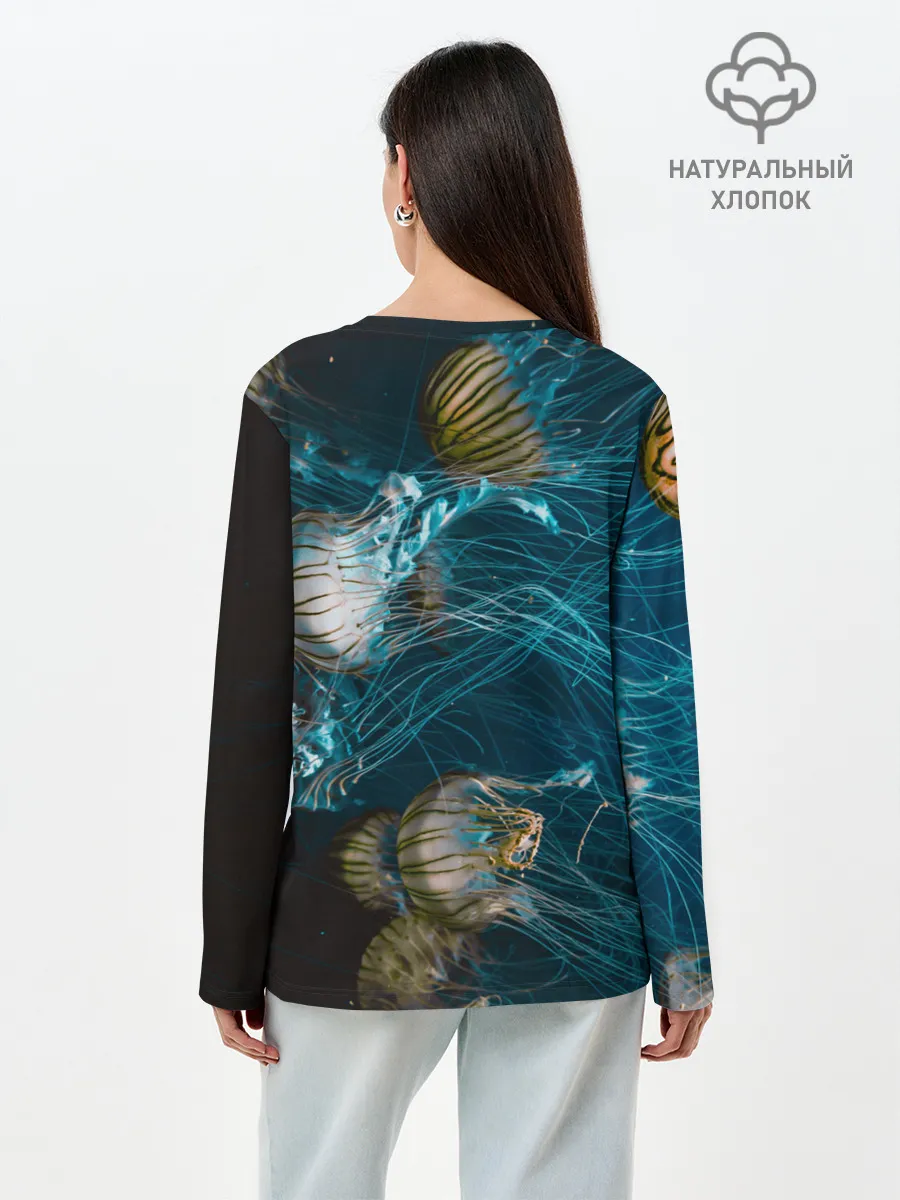Лонгслив женский. Хлопок / Медузы