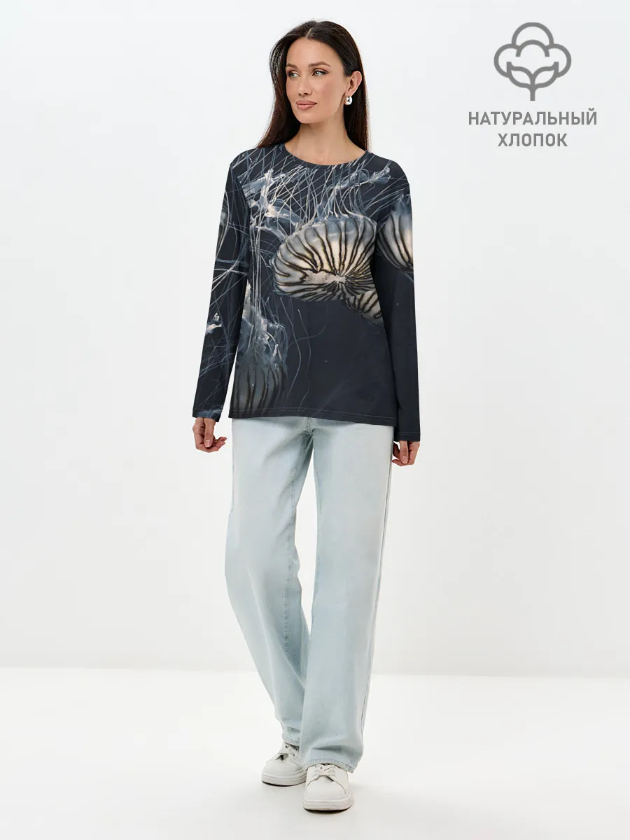 Лонгслив женский. Хлопок / Рисунок медуза