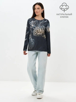 Лонгслив женский. Хлопок / Рисунок медуза