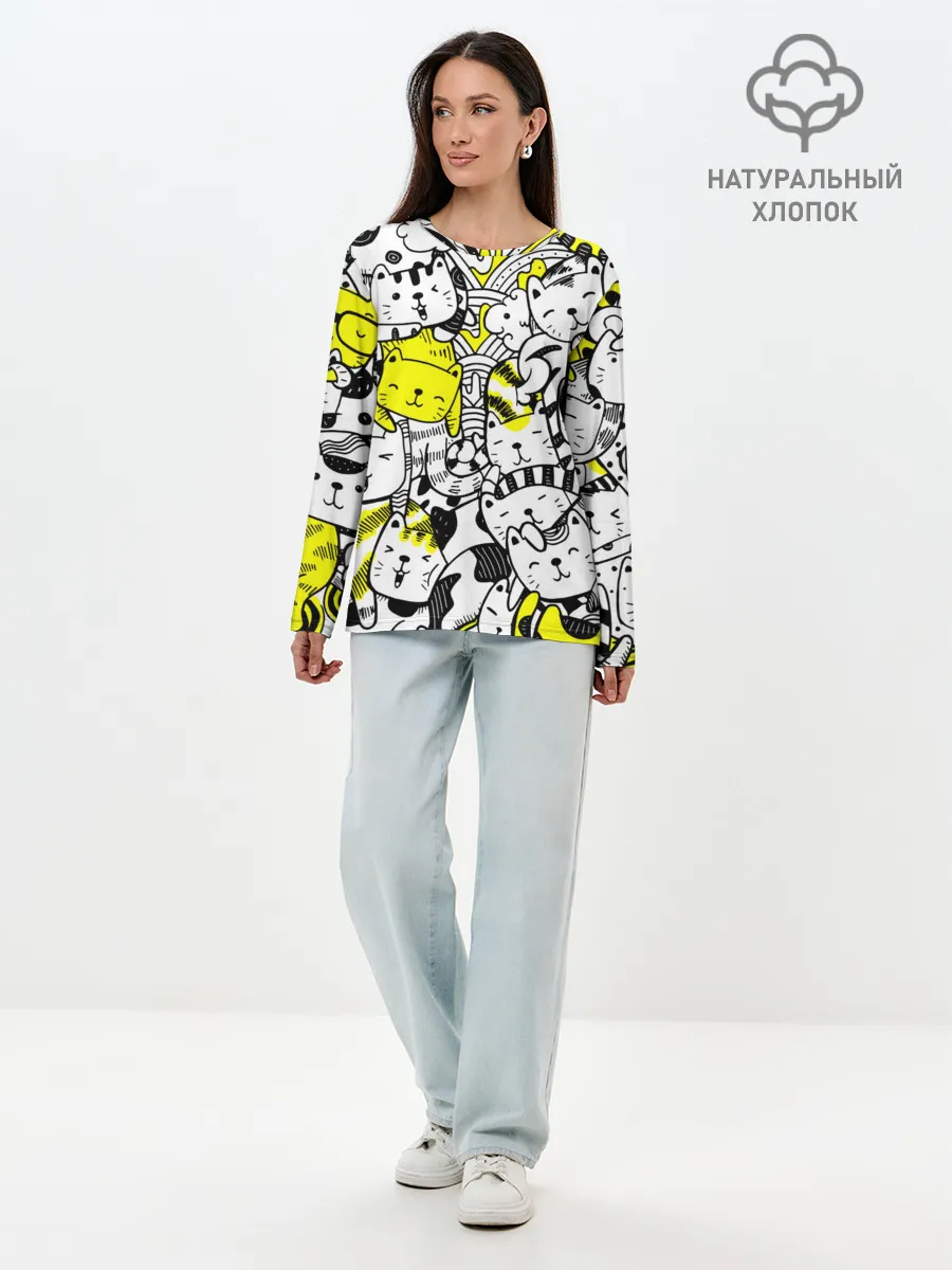 Лонгслив женский. Хлопок / Котики