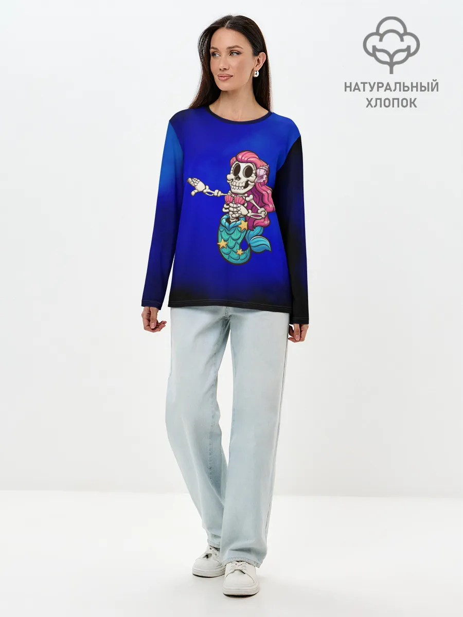 Лонгслив женский. Хлопок / Русалка скелет | Mermaid skeleton