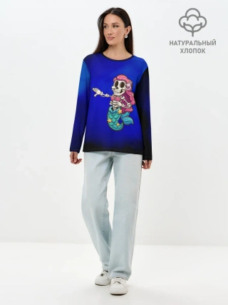 Лонгслив женский. Хлопок / Русалка скелет | Mermaid skeleton