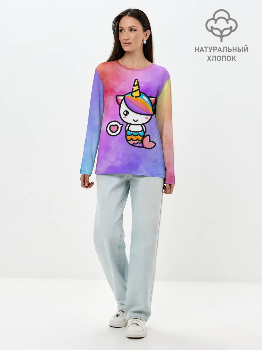 Лонгслив женский. Хлопок / Русалка | Единорог