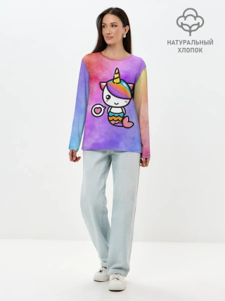Лонгслив женский. Хлопок / Русалка | Единорог