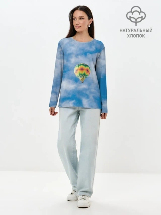 Лонгслив женский. Хлопок / Воздушный шар в небе