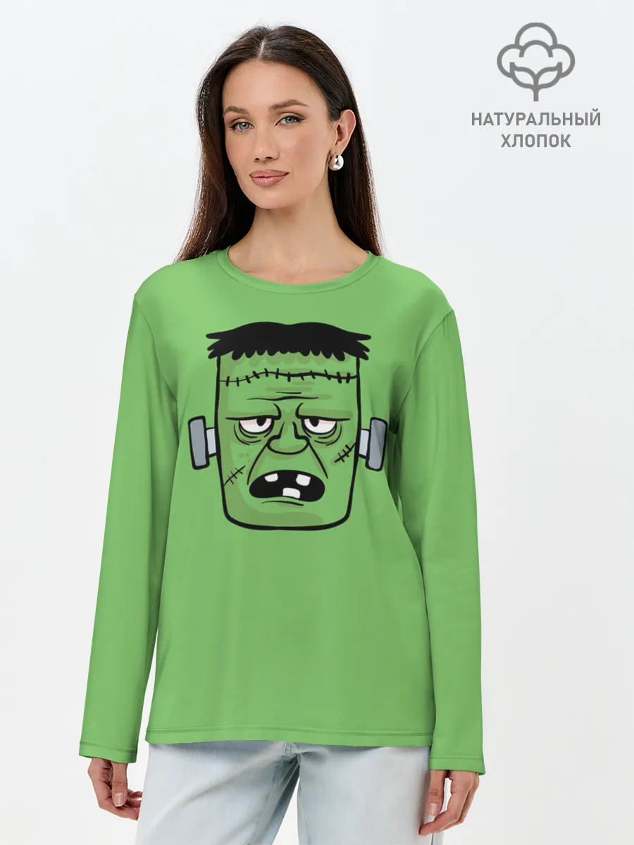 Лонгслив женский. Хлопок / Зеленый Франкенштейн