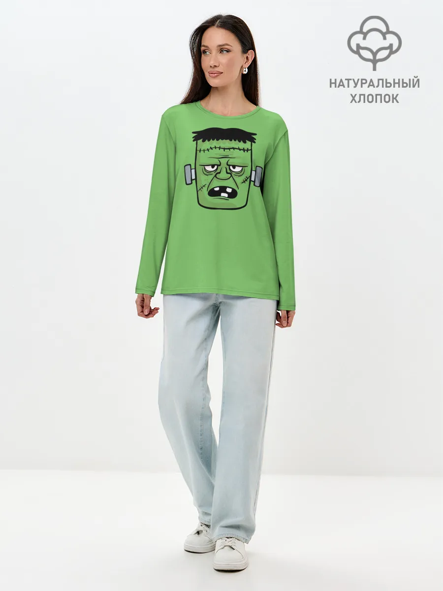 Лонгслив женский. Хлопок / Зеленый Франкенштейн