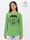 Лонгслив женский. Хлопок / Зеленый Франкенштейн
