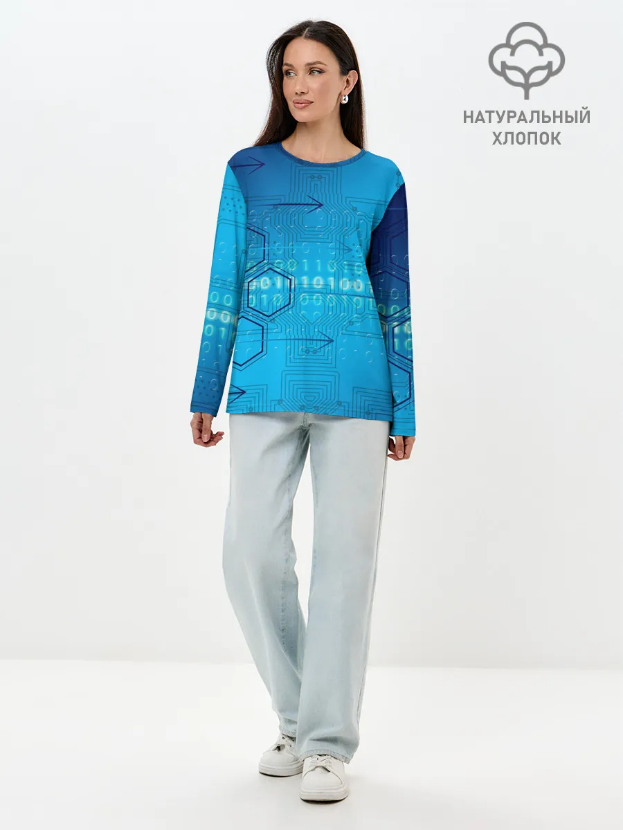 Лонгслив женский. Хлопок / ДвоиЧный код