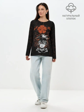 Лонгслив женский. Хлопок / Черный Аста | Чёрный клевер