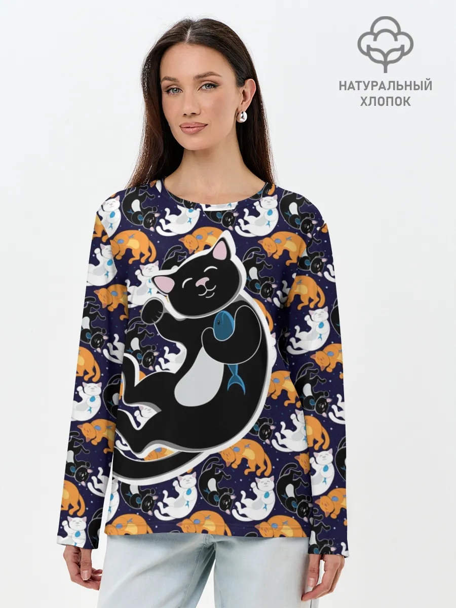 Лонгслив женский. Хлопок / Японские котики