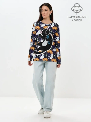 Лонгслив женский. Хлопок / Японские котики