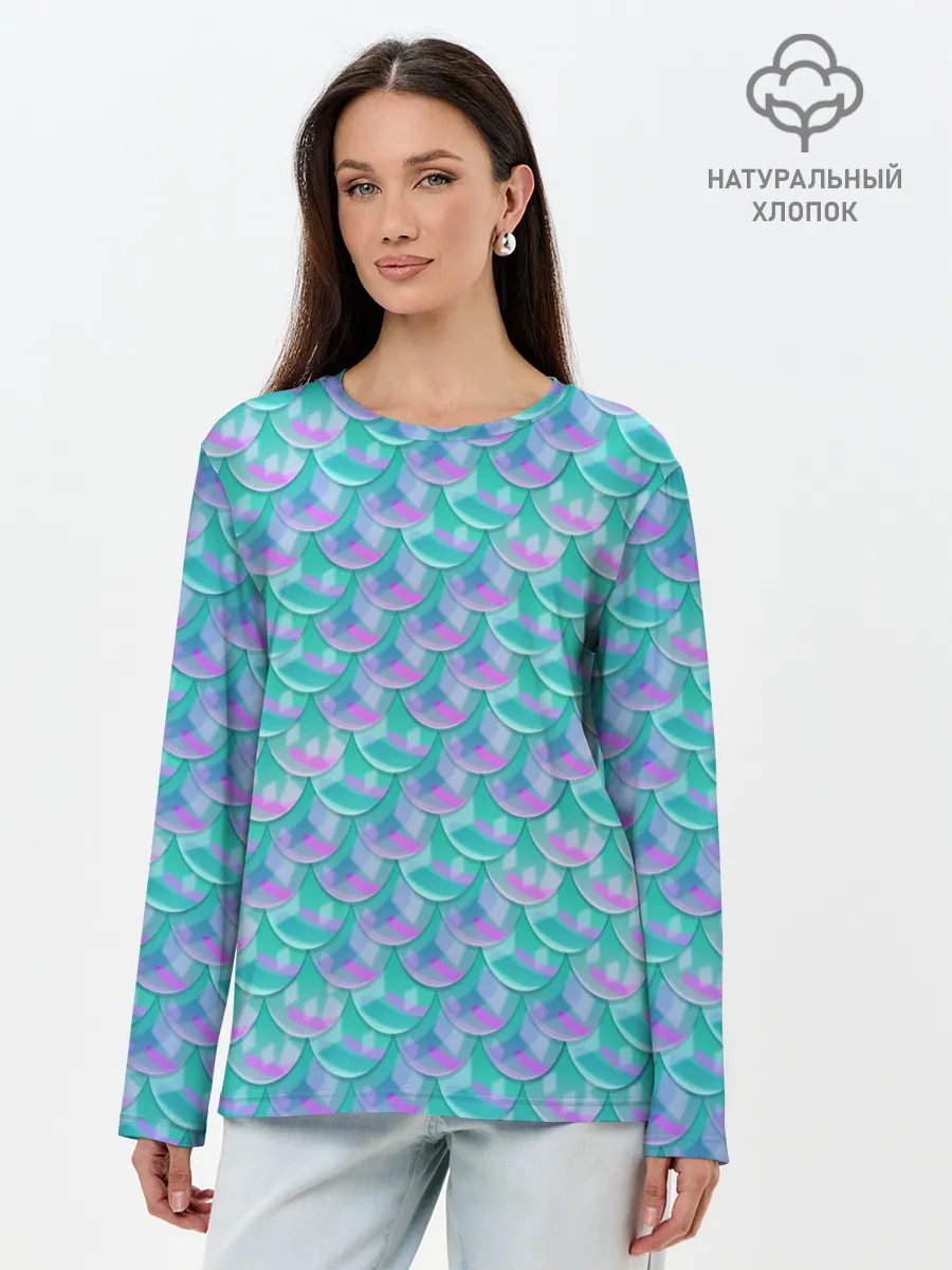 Лонгслив женский. Хлопок / Чешуя | Хвост русалки