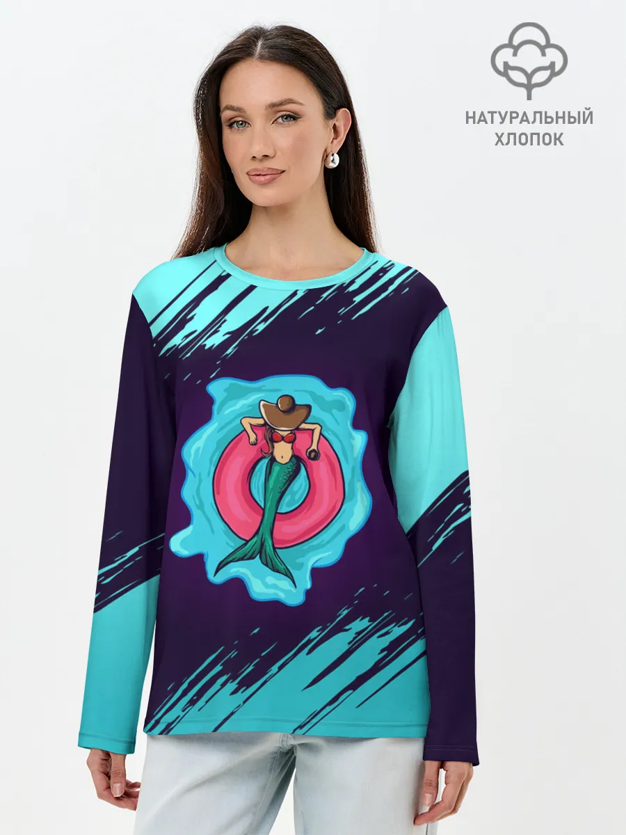 Лонгслив женский. Хлопок / Русалка на отдыхе | Mermaid