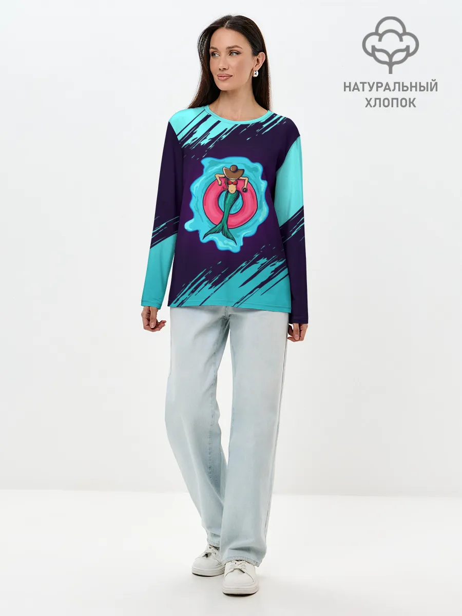 Лонгслив женский. Хлопок / Русалка на отдыхе | Mermaid