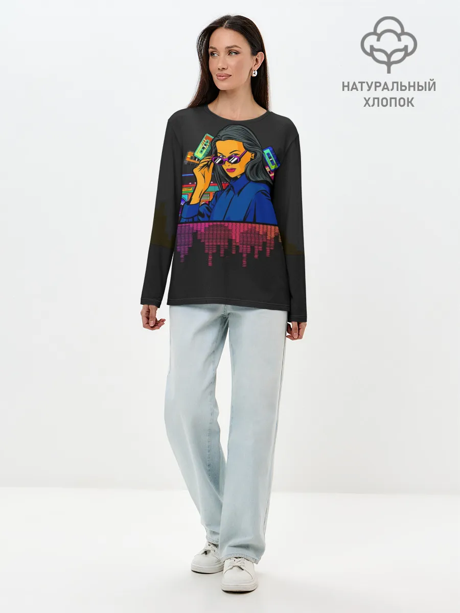 Лонгслив женский. Хлопок / Ретро стиль. Девушка.