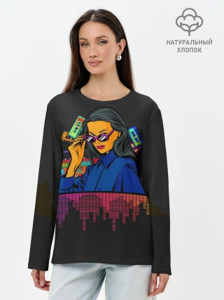 Лонгслив женский. Хлопок / Ретро стиль. Девушка.