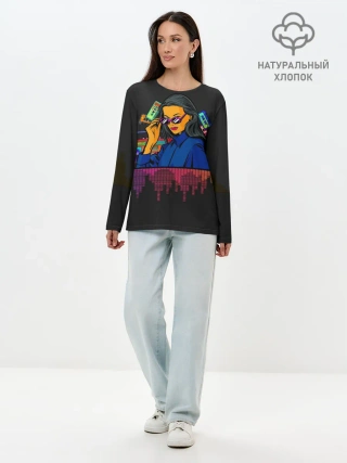Лонгслив женский. Хлопок / Ретро стиль. Девушка.