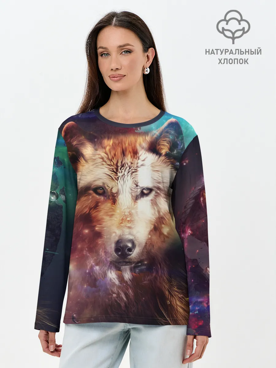 Лонгслив женский. Хлопок / Красивый волк