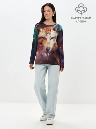 Лонгслив женский. Хлопок / Красивый волк