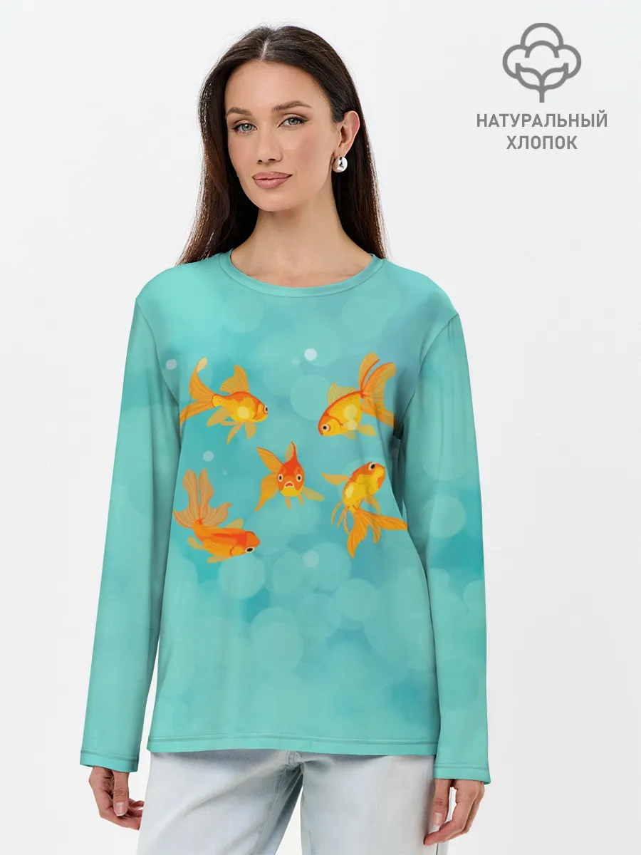 Лонгслив женский. Хлопок / Золотые рыбки
