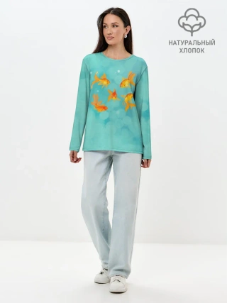 Лонгслив женский. Хлопок / Золотые рыбки