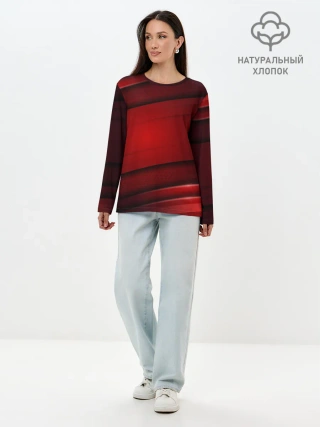 Лонгслив женский. Хлопок / 3D red Абстрактные линии