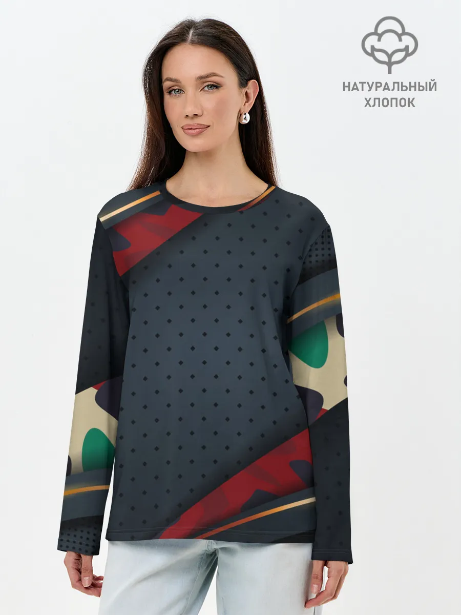 Лонгслив женский. Хлопок / 3D Dark red & black