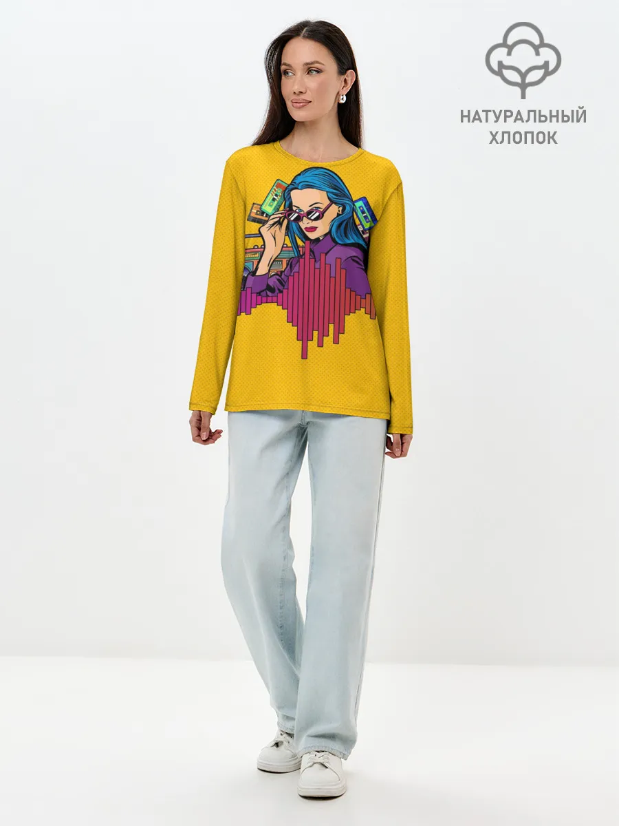 Лонгслив женский. Хлопок / Ретро. Девушка 90-х Арт.