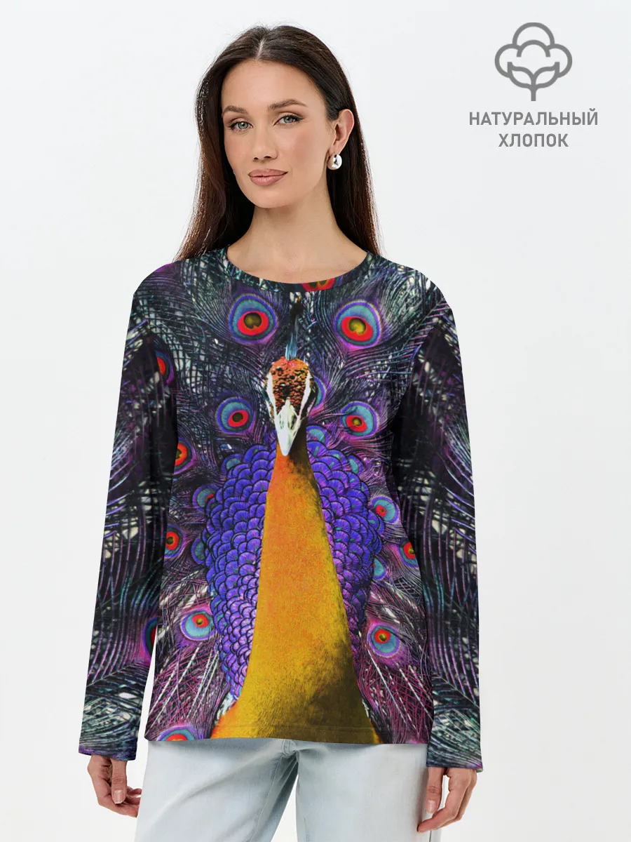 Лонгслив женский. Хлопок / Павлин